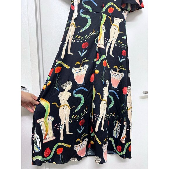 NWT Lisa Says Gah Penelope Museo Nero Print Midi Dress Black Statue Vase S - Picture 13 of 15
